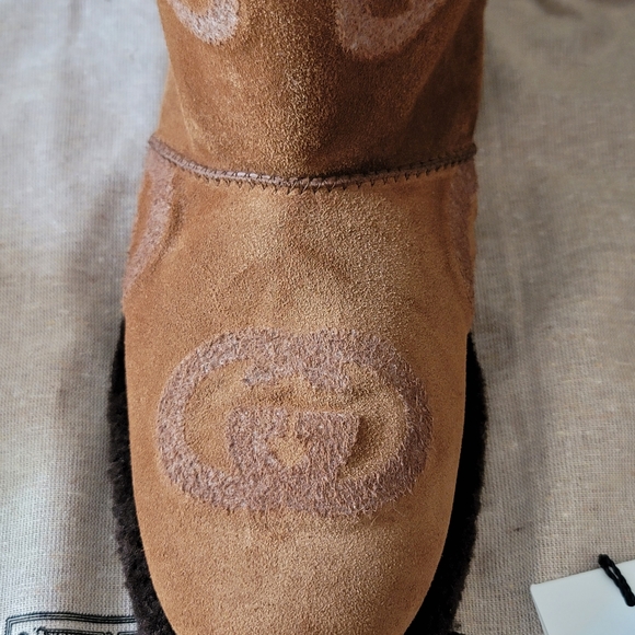GUCCI SHEARLING BOOTS BROWN SUEDE GUCCI LOGO PRESTIGE GIANT PRINT 39.5 =9.5US - Picture 15 of 16